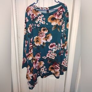 Agnes & Dora Asymmetrical Dress in Teal and Pink Floral